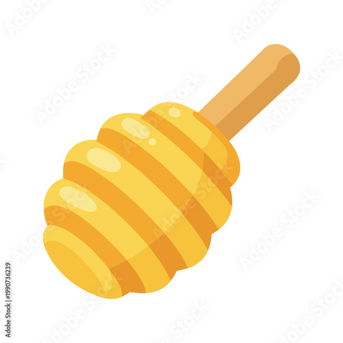 Wooden honey dipper with honey-colored grooves on a white background illustration