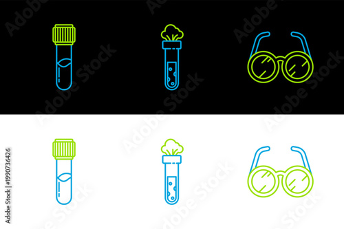 Set line Laboratory glasses, Test tube and flask chemical and icon. Vector