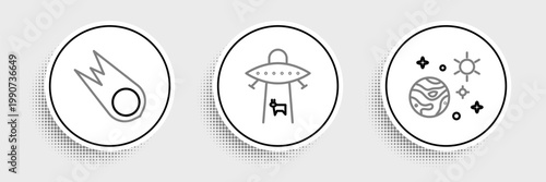 Set line Space and planet, Comet falling down fast and Planet icon. Vector