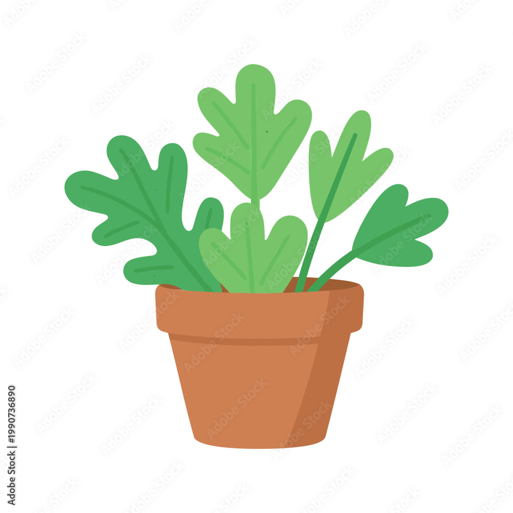 Fototapeta premium Cheerful potted plant with vibrant green leaves for simple botanical designs