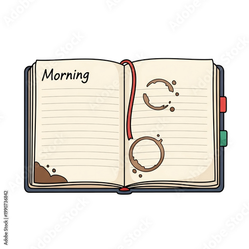 Open journal with morning heading and circular doodles. 
