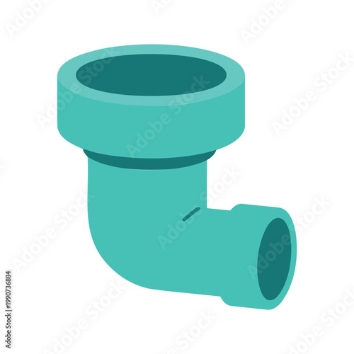 Turquoise drain pipe fitting with ninety degree angle on white background illustration