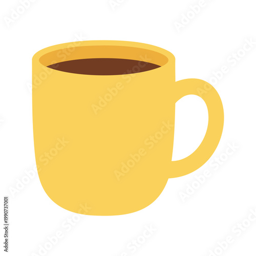 Minimalist illustration of a yellow mug filled with a dark brown liquid on white backdrop