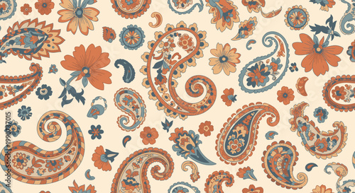 Photos Warm-toned paisley and floral pattern on cream background