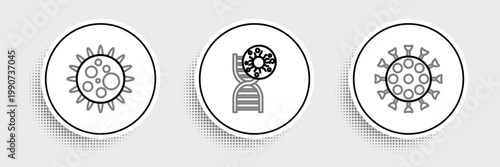 Set line Virus, and DNA symbol and virus icon. Vector