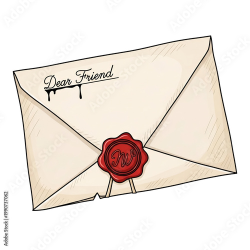Sealed envelope with wax stamp and handwritten address. 
