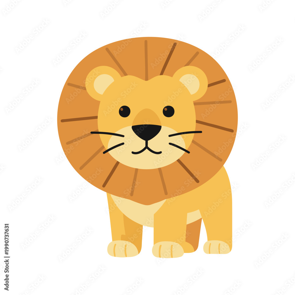 Naklejka premium Cartoon lion standing with a cute expression and wearing its majestic mane