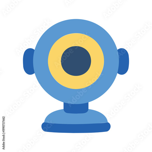 Simple illustration of a blue and yellow webcam with a circular head and small base
