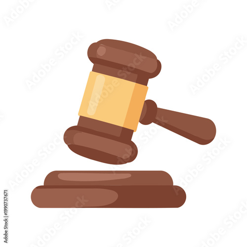 Wooden gavel and striking block represent law and order on white background