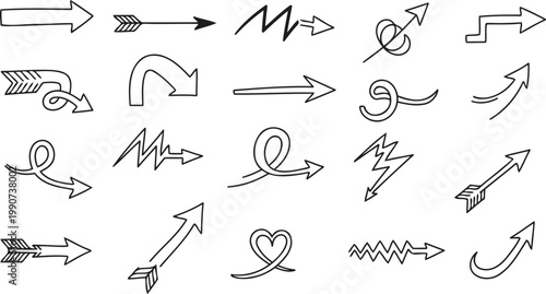 Illustration of Hand drawn arrow icons set