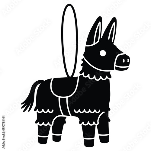 Black and white cute traditional mexican donkey pinata silhouette icon