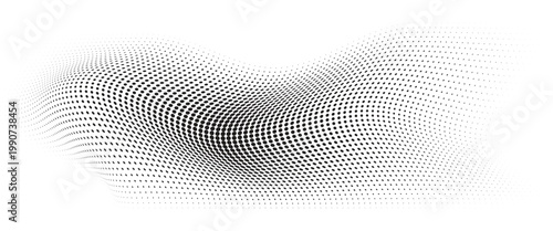 Flowing Wave Dot Halftone Pattern: Curve Gradient Shape on Transparent Background. Suitable for AI, Tech, Network, Digital, Science, and Technology Themes.