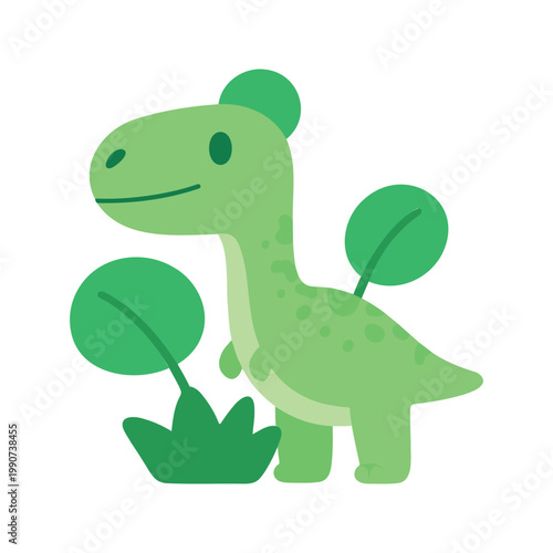 Cute cartoon dinosaur with plants creates a whimsical and playful scene