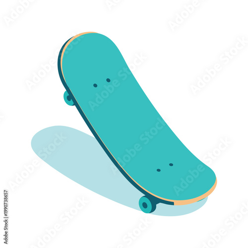 Turquoise skateboard casting soft shadow on a white surface, perfect for skateboarding design needs