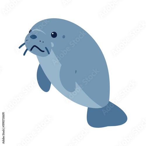 Stylized manatee with minimalist design and blue hues makes a sweet sea creature illustration