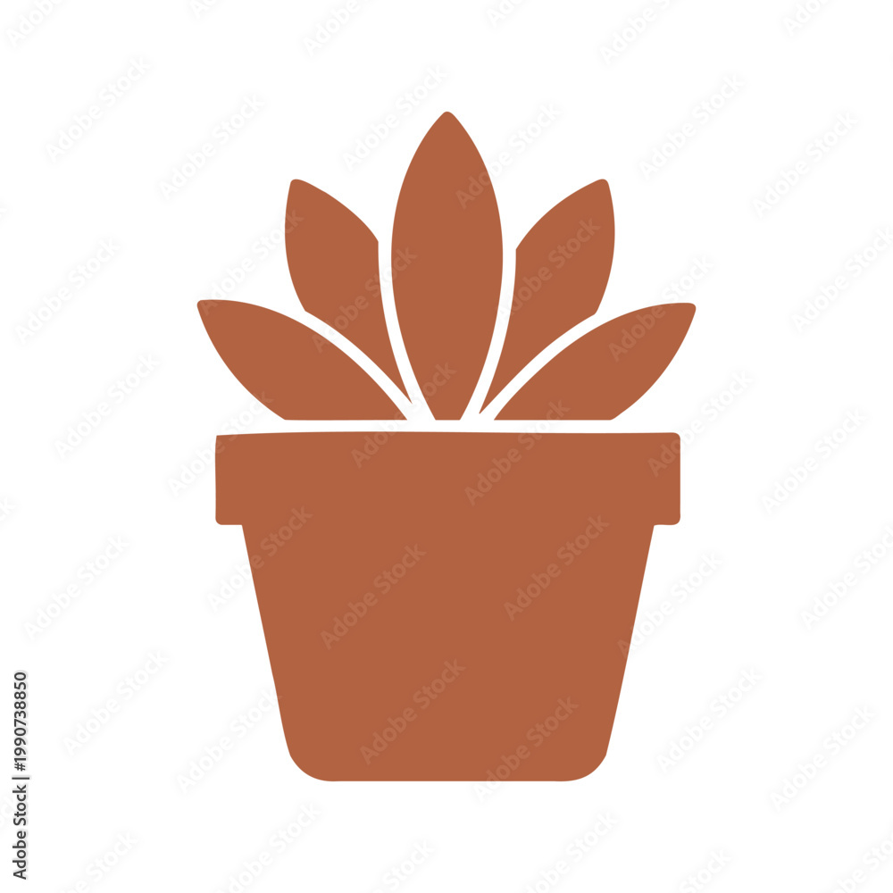 Fototapeta premium Stylized houseplant with terracotta pot sits on a plain white background