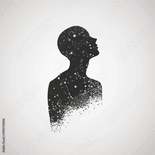 Silhouette of a person with a starry design against a white background