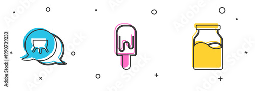 Set Udder, Ice cream and Bottle with milk icon. Vector