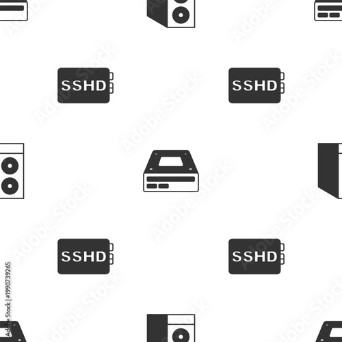 Set Case of computer, Optical disc drive and SSHD card on seamless pattern. Vector