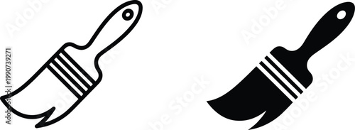 Artistic paint brush symbols showing outline and silhouette styles for creative workshop branding.