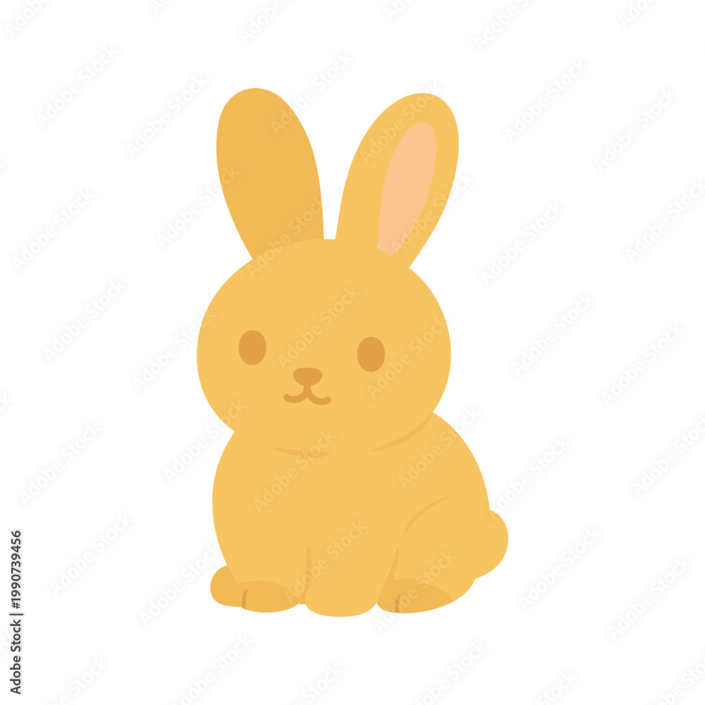 Obraz premium Cute cartoon golden rabbit sits upright on a white background in a simple illustration