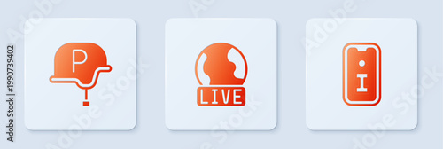 Set Live report, War journalist and Information. White square button. Vector