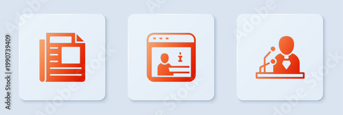 Set Information, News and Breaking news. White square button. Vector