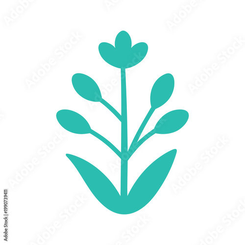 Simple botanical illustration of a flowering plant with petals and symmetrical leaves