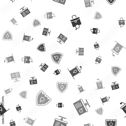 Set Work for female, Dating app, Debate podium rostrum and Gender shield, Female on seamless pattern. Vector