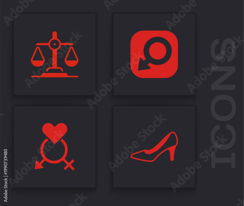 Set Woman shoe, Gender equality, Male gender and icon. Vector