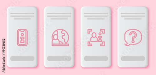 Set line Information, World news, Television report and Speech bubble chat. White rectangle button. Vector