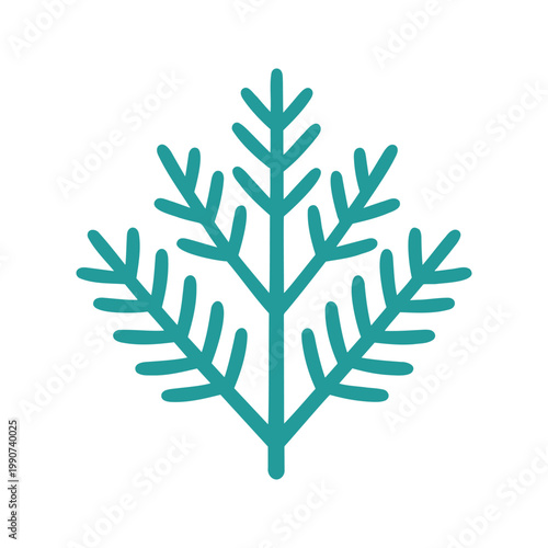 Stylized evergreen bough in teal color against a white backdrop, designed as a simple vector graphic