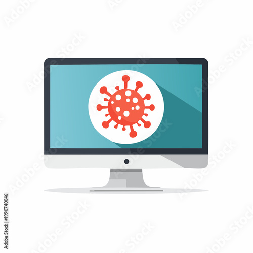 コンピューターウイルスの感染やサイバー攻撃を示すPCのフラットベクターアイコン
