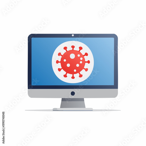 コンピューターウイルスの感染やサイバー攻撃を示すPCのフラットベクターアイコン