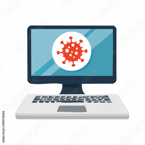 コンピューターウイルスの感染やサイバー攻撃を示すPCのフラットベクターアイコン