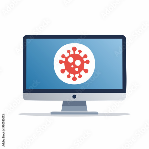 コンピューターウイルスの感染やサイバー攻撃を示すPCのフラットベクターアイコン