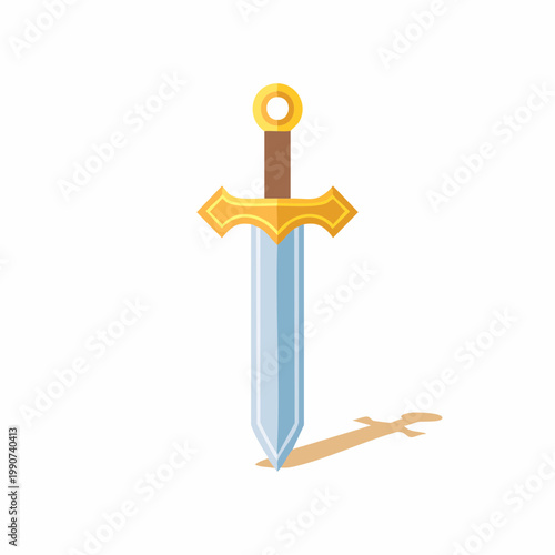 ゲームや冒険をイメージしたファンタジーの剣のシンプルなフラットベクターアイコン