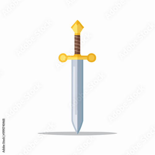 ゲームや冒険をイメージしたファンタジーの剣のシンプルなフラットベクターアイコン