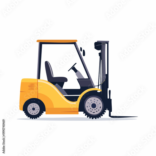 倉庫作業や物流を示すフォークリフトの側面のシンプルなフラットベクターアイコン