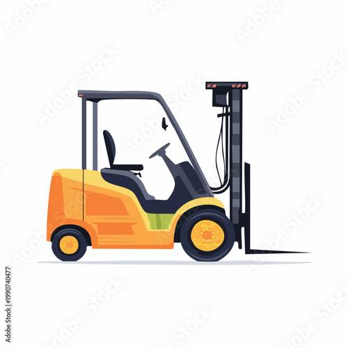 倉庫作業や物流を示すフォークリフトの側面のシンプルなフラットベクターアイコン