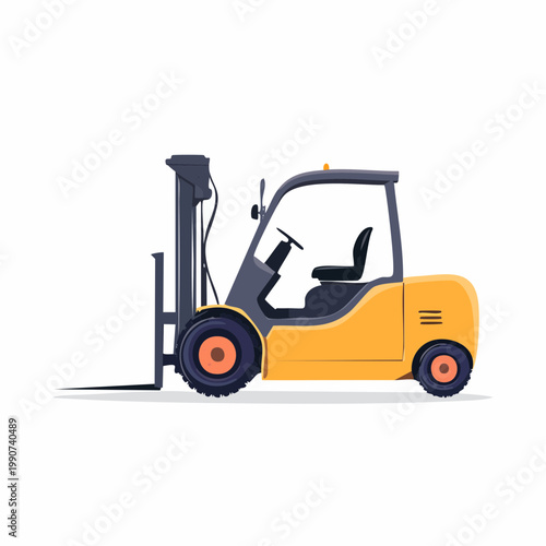 倉庫作業や物流を示すフォークリフトの側面のシンプルなフラットベクターアイコン