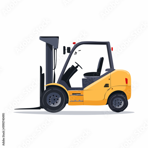 倉庫作業や物流を示すフォークリフトの側面のシンプルなフラットベクターアイコン