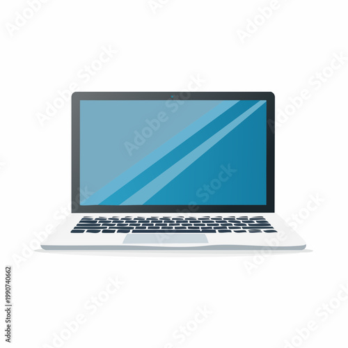 テレワークやITビジネスを示す開いたノートパソコンのフラットベクターアイコン