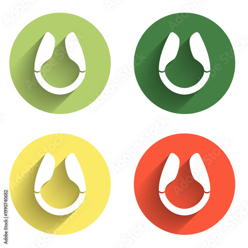 Set Dildo vibrator for sex games icon isolated with long shadow background. Sex toy for adult. Vaginal exercise machines for intimate. Color circle button. Vector