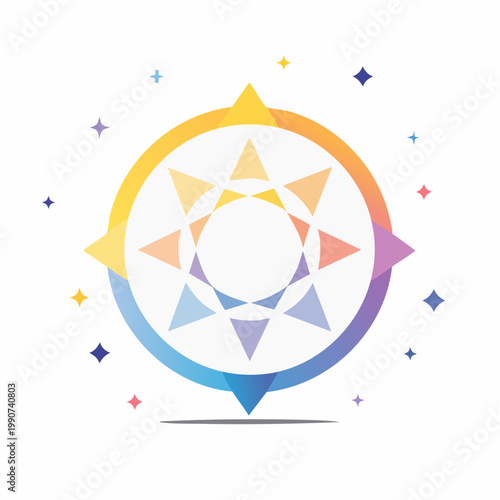 ファンタジーや魔術をイメージした魔法陣のシンプルなフラットベクターアイコン