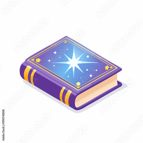 魔法の呪文書や魔導書をイメージした光る本のシンプルなフラットベクターアイコン