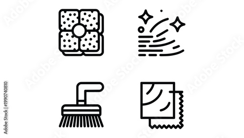 Cleaning Essentials: An illustrative depiction of cleaning items that will keep the object fresh and clean. The collection features all essential cleaning tool. 