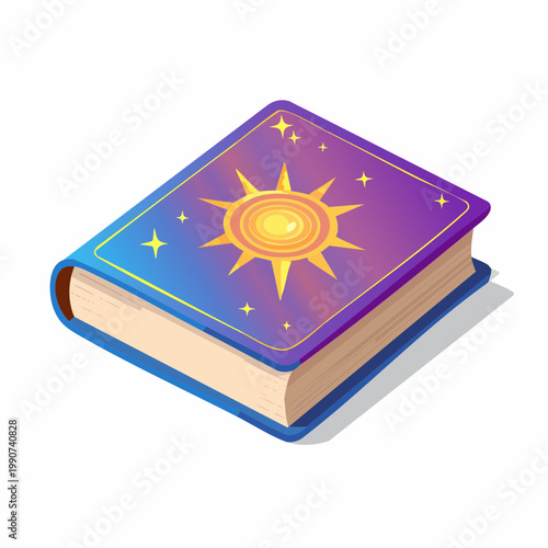 魔法の呪文書や魔導書をイメージした光る本のシンプルなフラットベクターアイコン