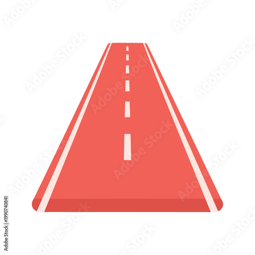 The simple illustration shows a reddish road with white dividing lines that are used for ground transportation.