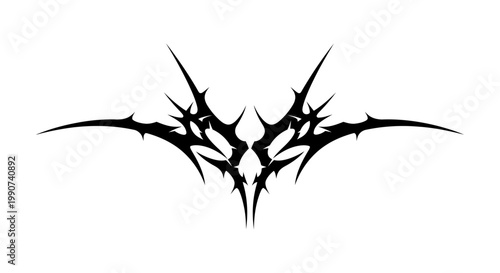 Abstract Black Tribal Tattoo Design with Sharp Spikes, Gothic Style, Isolated on White Background